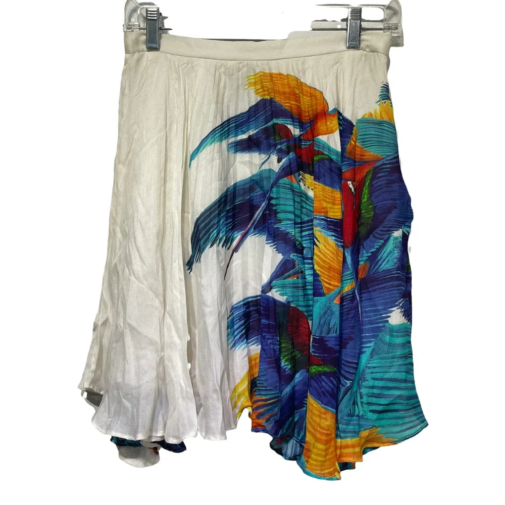 elle sasson asymmetrical pleated Macaw parrot birds skirt Size 6